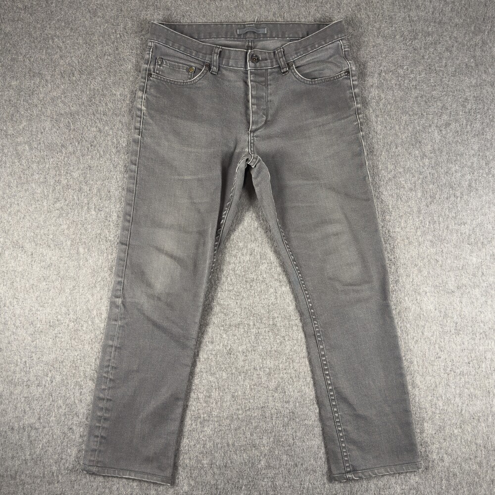 John Varvatos Jeans Mens 30x30 Gray Slim Stretch Skull Rivet Button Fly Denim